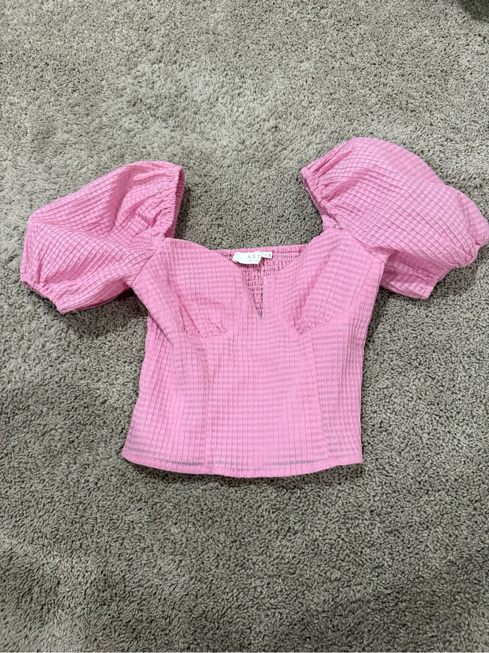✨Astr The Label sz S Pink Puff-Sleeve Textured Crop Top